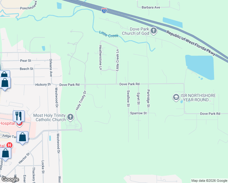 map of restaurants, bars, coffee shops, grocery stores, and more near 528 Dove Park Road in Covington