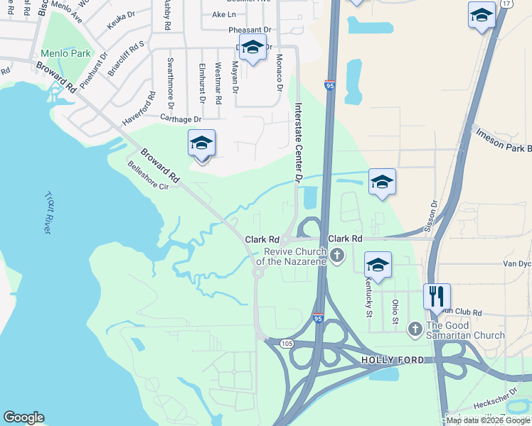 map of restaurants, bars, coffee shops, grocery stores, and more near 467 Clark Road in Jacksonville