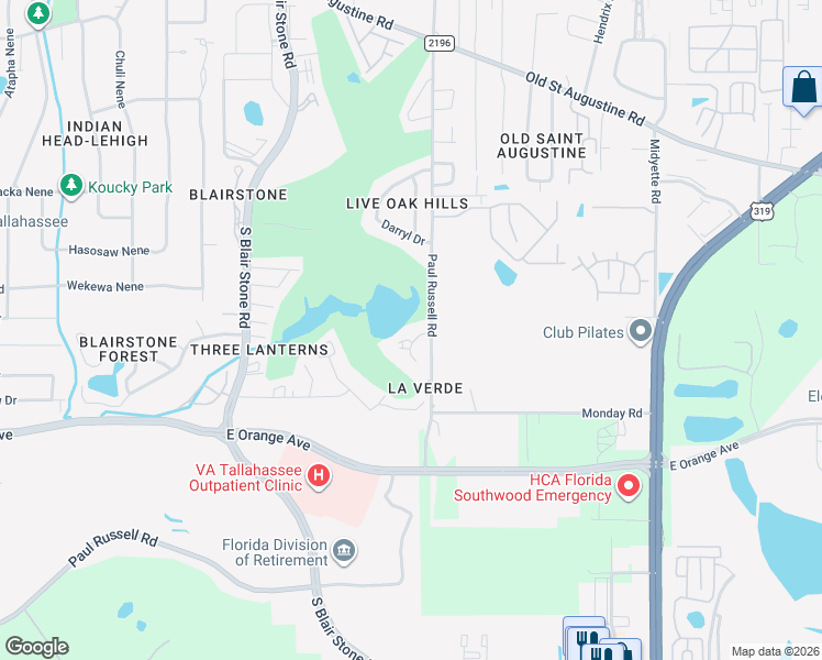 map of restaurants, bars, coffee shops, grocery stores, and more near 1970 Nicklaus Drive in Tallahassee