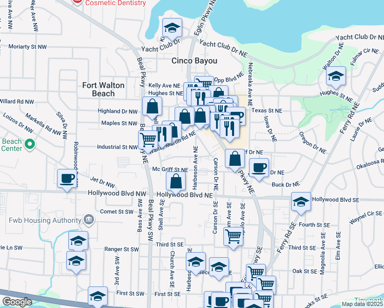map of restaurants, bars, coffee shops, grocery stores, and more near 27A Bobolink Street Northeast in Fort Walton Beach