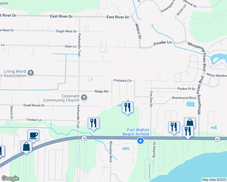 map of restaurants, bars, coffee shops, grocery stores, and more near 2340 Prytania Circle in Navarre