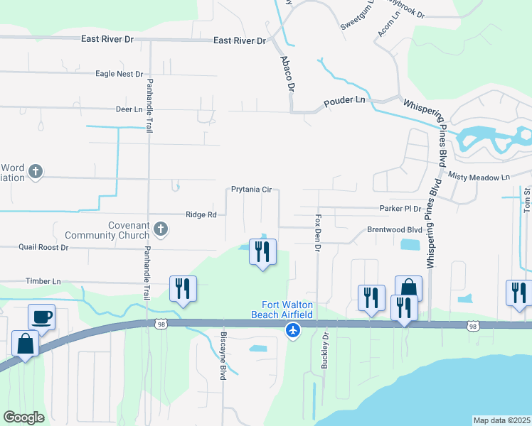 map of restaurants, bars, coffee shops, grocery stores, and more near 2236 Lemure Drive in Navarre