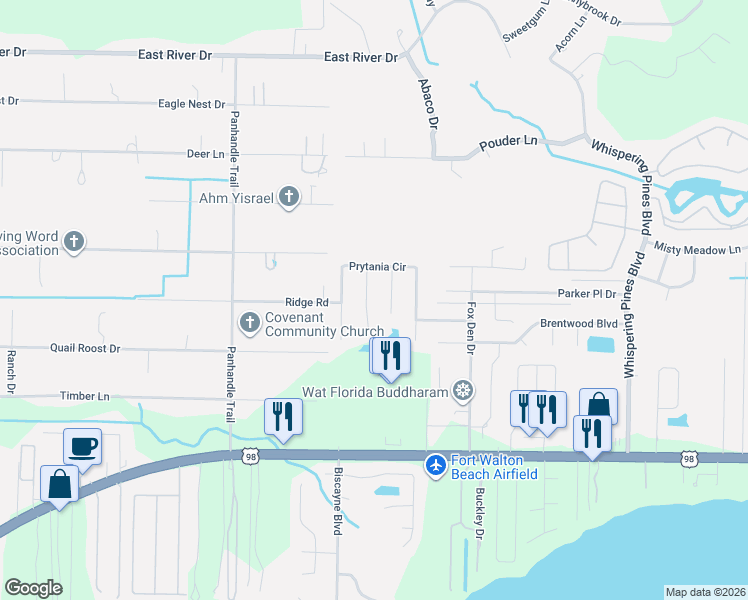map of restaurants, bars, coffee shops, grocery stores, and more near 2236 Fulva Drive in Navarre
