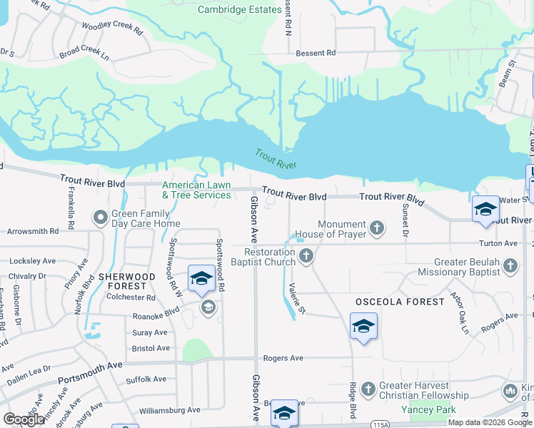 map of restaurants, bars, coffee shops, grocery stores, and more near 9901 Gibson Avenue in Jacksonville
