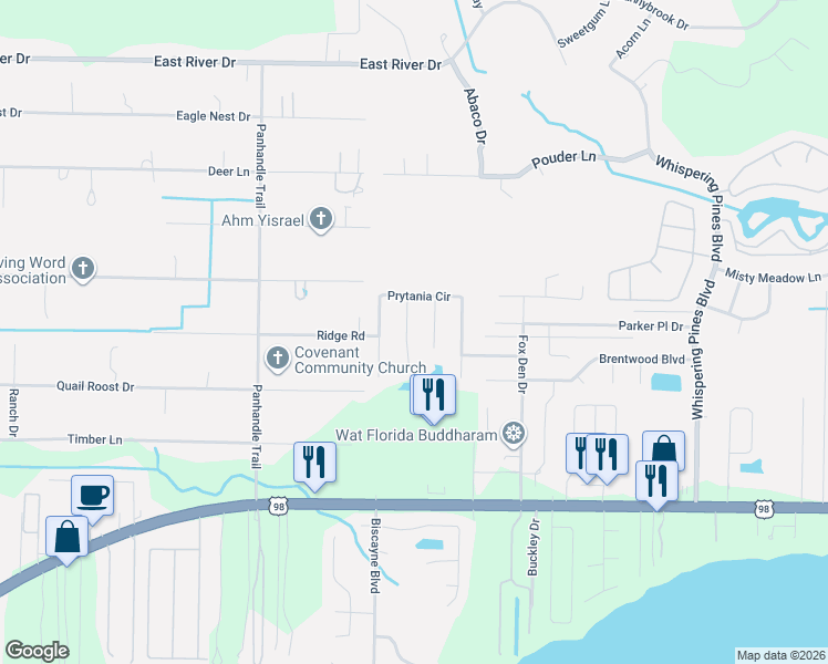 map of restaurants, bars, coffee shops, grocery stores, and more near 2236 Fulva Drive in Navarre