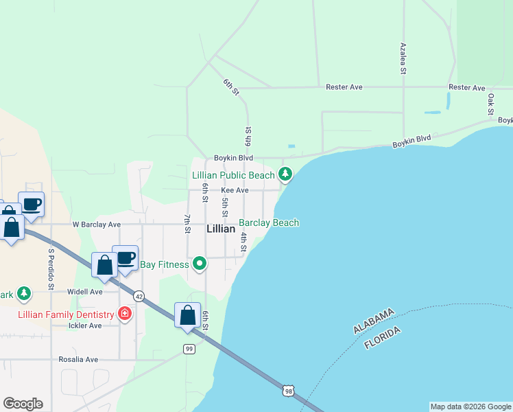 map of restaurants, bars, coffee shops, grocery stores, and more near 13025-13109 3rd St in Lillian
