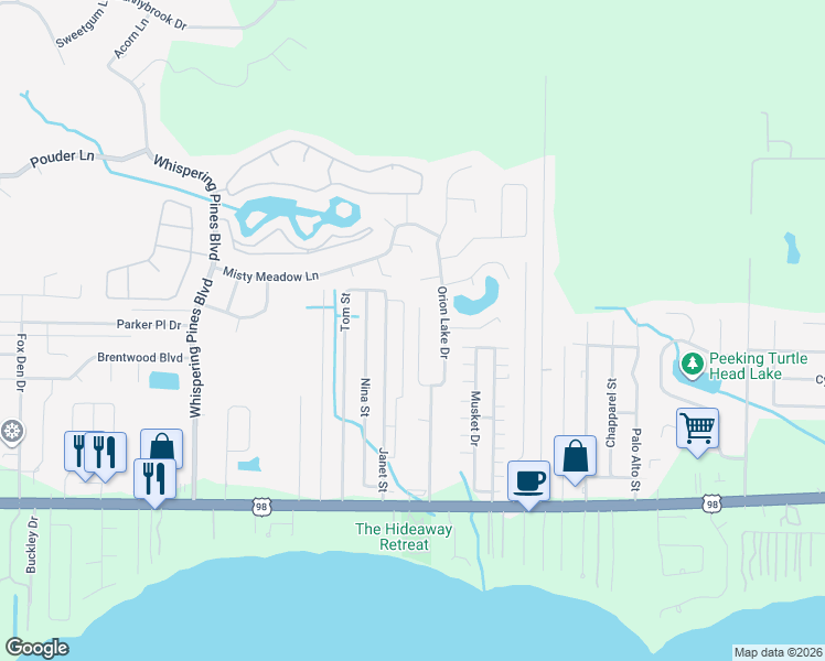 map of restaurants, bars, coffee shops, grocery stores, and more near 2249 Kerra Lane in Navarre