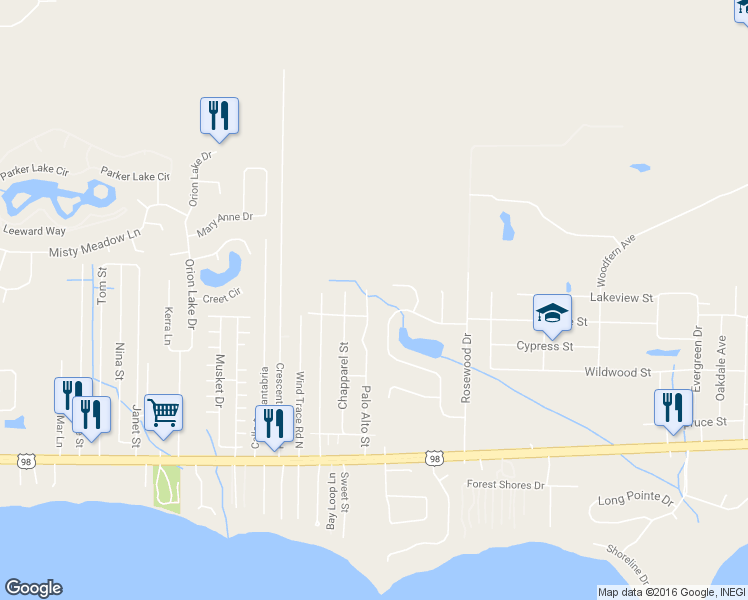 map of restaurants, bars, coffee shops, grocery stores, and more near 2266 Palo Alto Street in Navarre