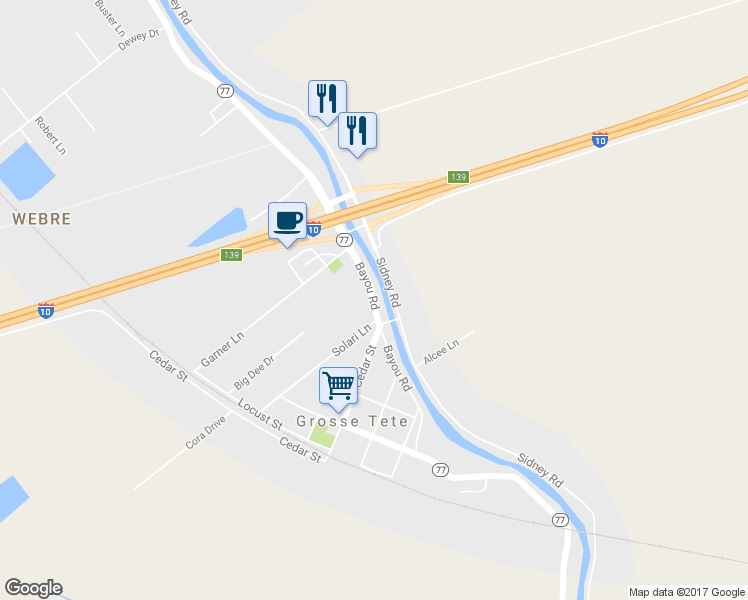 map of restaurants, bars, coffee shops, grocery stores, and more near 17835 Louisiana 77 in Grosse Tete