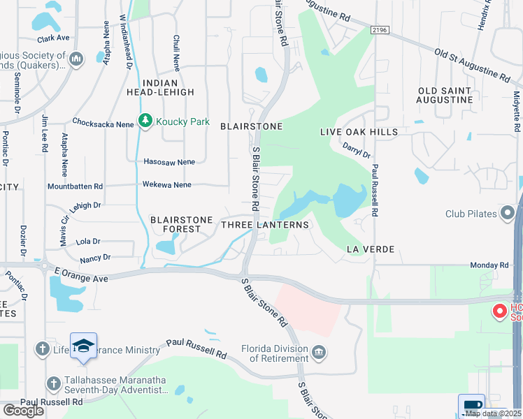 map of restaurants, bars, coffee shops, grocery stores, and more near 1401 Lazy Brook in Tallahassee
