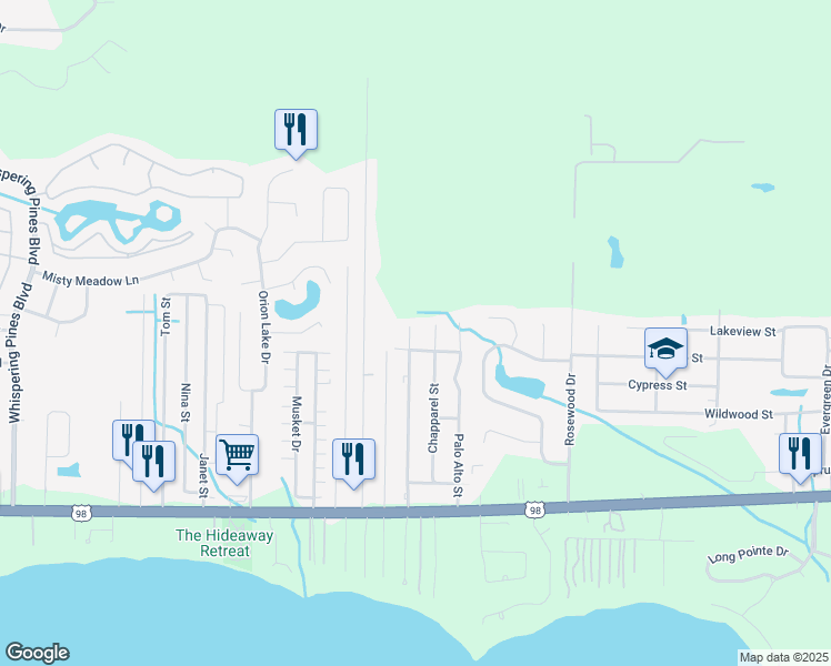 map of restaurants, bars, coffee shops, grocery stores, and more near 2270 Paloma Street in Navarre