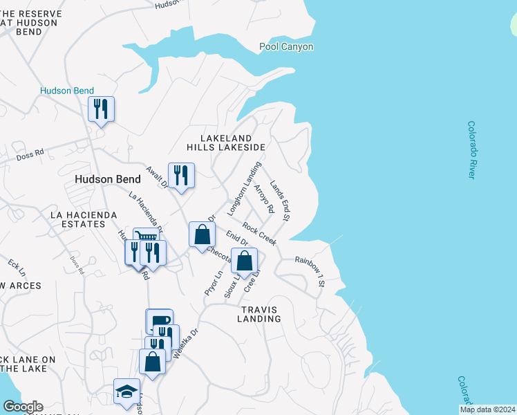 map of restaurants, bars, coffee shops, grocery stores, and more near 15506 Cedar Ledge Street in Austin