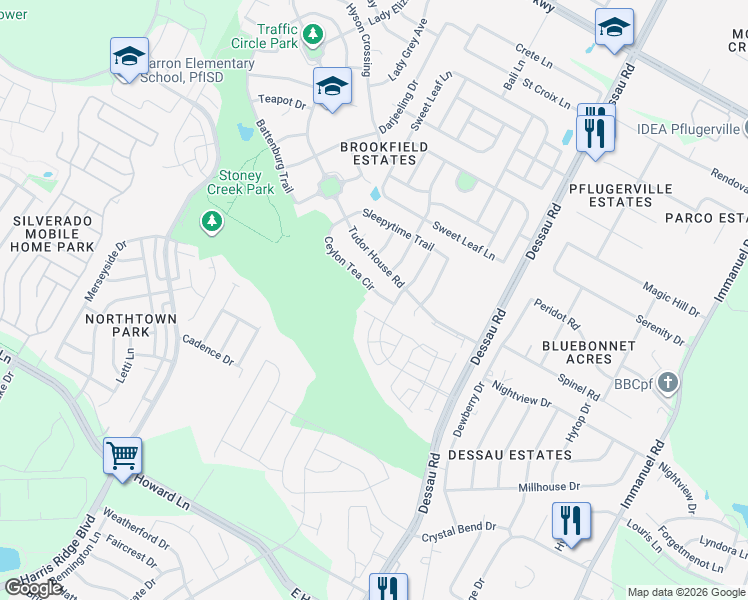 map of restaurants, bars, coffee shops, grocery stores, and more near 14113 Ceylon Tea Circle in Pflugerville