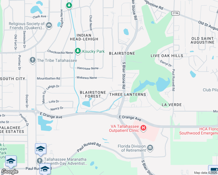 map of restaurants, bars, coffee shops, grocery stores, and more near 1731 Nestlewood Lane in Tallahassee