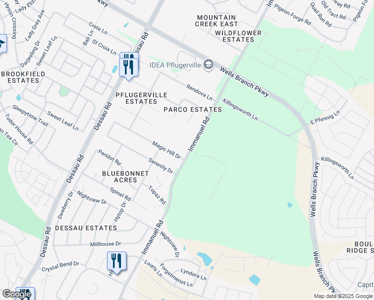 map of restaurants, bars, coffee shops, grocery stores, and more near 14700 Immanuel Road in Pflugerville