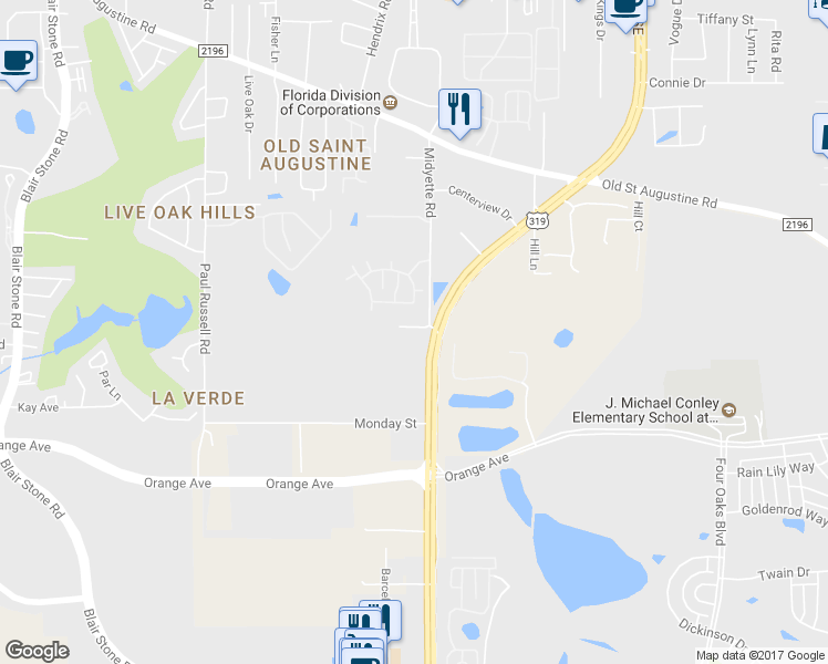 map of restaurants, bars, coffee shops, grocery stores, and more near 2100 Capital Circle Southeast in Tallahassee