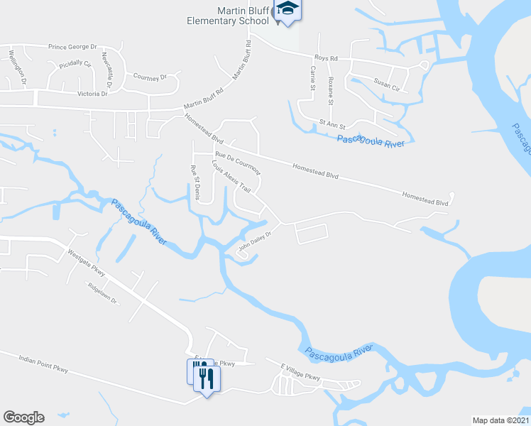 map of restaurants, bars, coffee shops, grocery stores, and more near 1401 Rue Versailles in Gautier