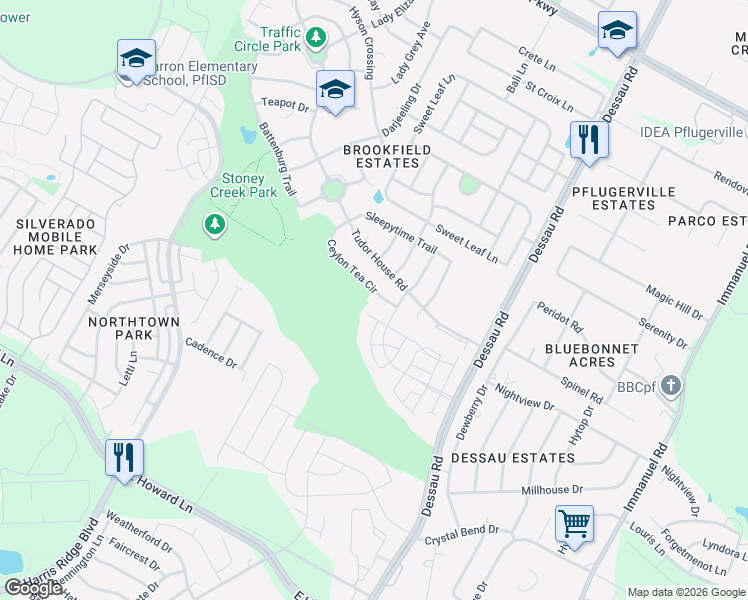 map of restaurants, bars, coffee shops, grocery stores, and more near 14113 Ceylon Tea Circle in Pflugerville