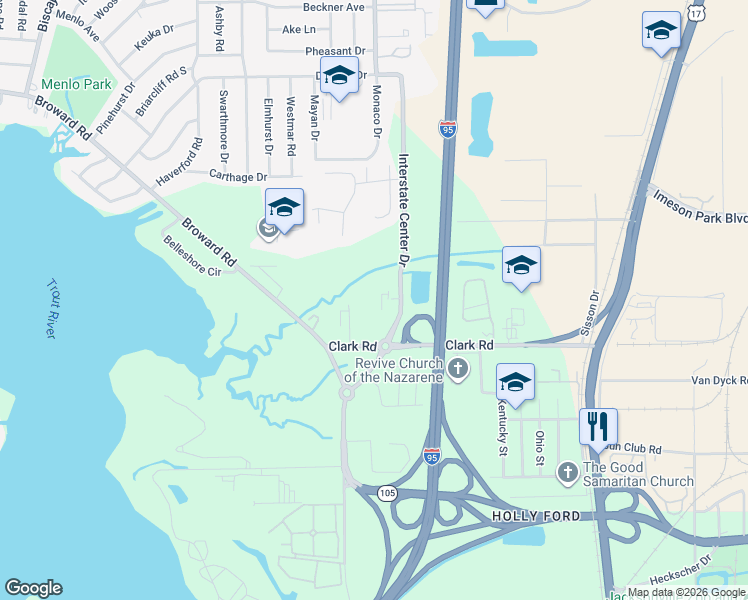 map of restaurants, bars, coffee shops, grocery stores, and more near 467 Clark Road in Jacksonville