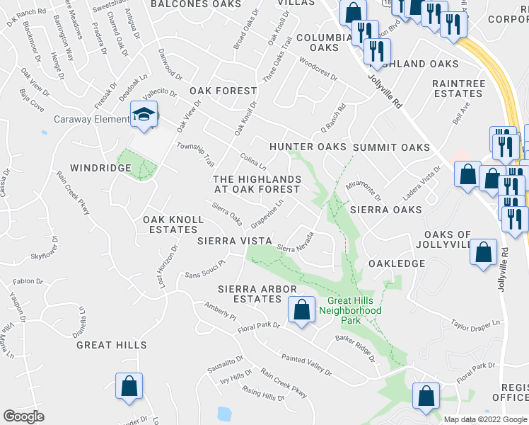 map of restaurants, bars, coffee shops, grocery stores, and more near 6201 Heron Drive in Austin