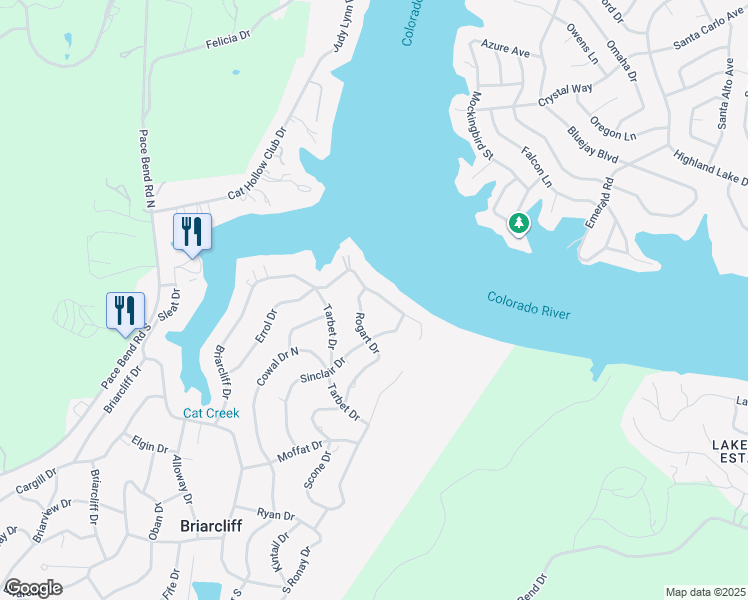 map of restaurants, bars, coffee shops, grocery stores, and more near 21825 Briarcliff Drive in Briarcliff
