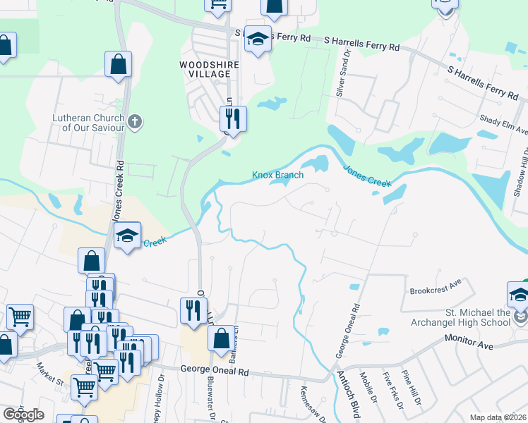 map of restaurants, bars, coffee shops, grocery stores, and more near 16134 Magnolia Trace Parkway in Baton Rouge