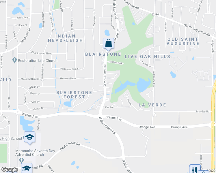 map of restaurants, bars, coffee shops, grocery stores, and more near 1401 Lazy Brook in Tallahassee