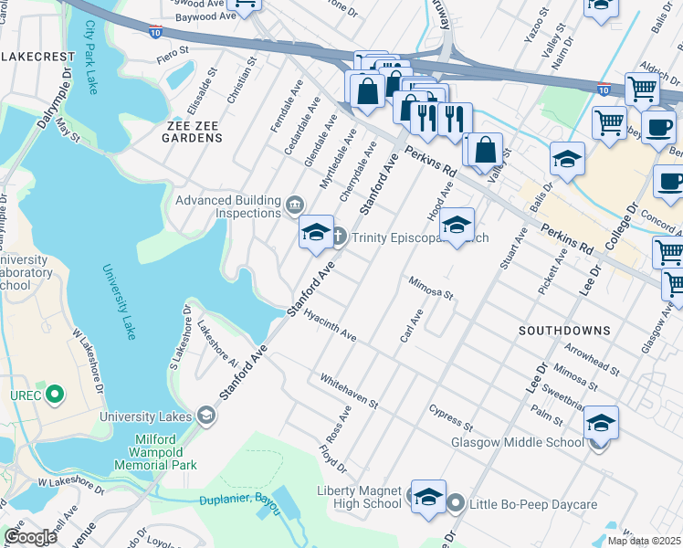 map of restaurants, bars, coffee shops, grocery stores, and more near 1761 Cloverdale Avenue in Baton Rouge