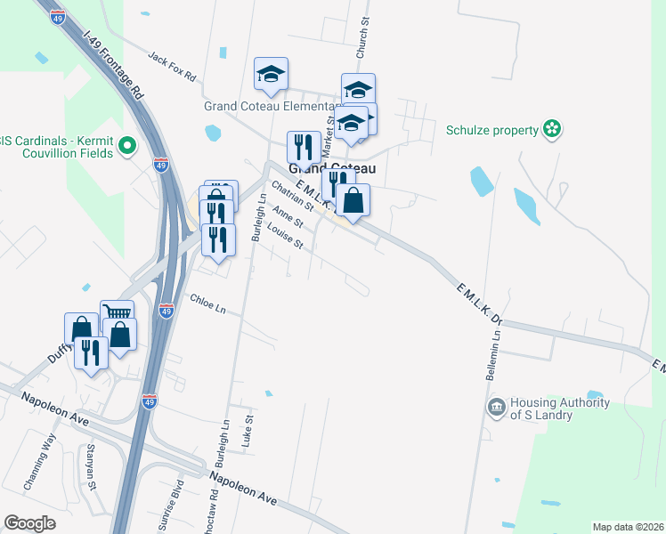 map of restaurants, bars, coffee shops, grocery stores, and more near 202-283 Oak Boulevard in Sunset