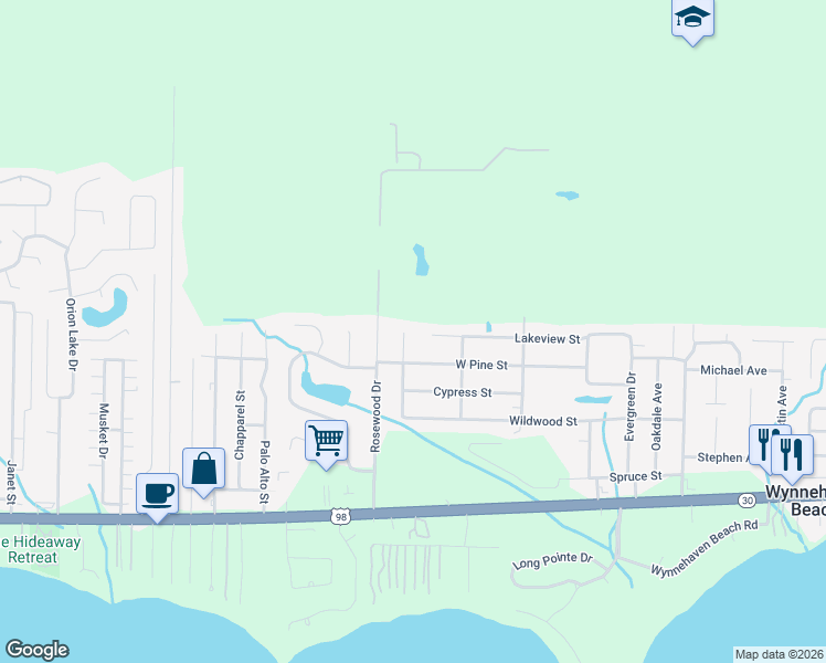 map of restaurants, bars, coffee shops, grocery stores, and more near 151 Palmetto Avenue in Mary Esther