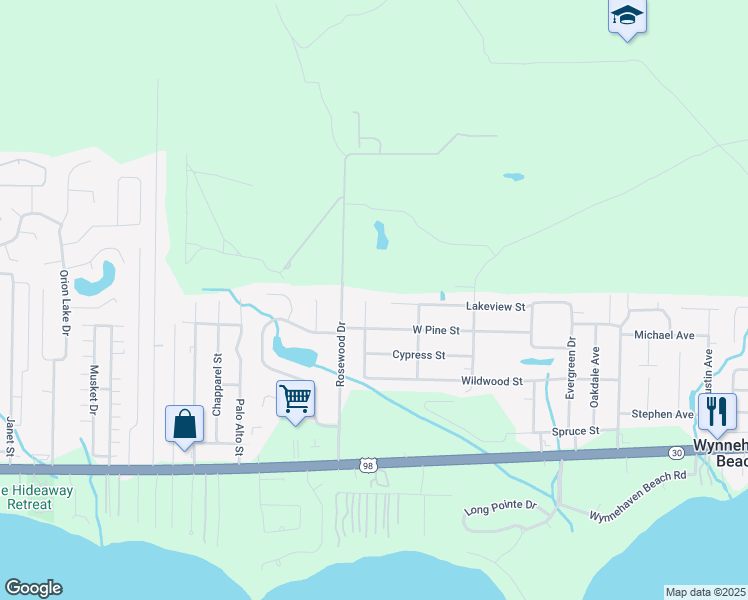 map of restaurants, bars, coffee shops, grocery stores, and more near 151 Palmetto Avenue in Mary Esther