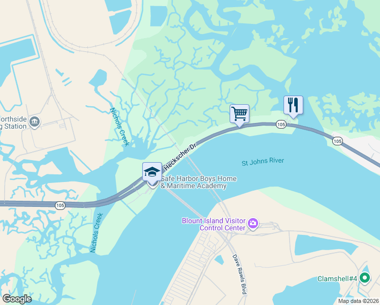 map of restaurants, bars, coffee shops, grocery stores, and more near 72900 Heckscher Drive in Jacksonville