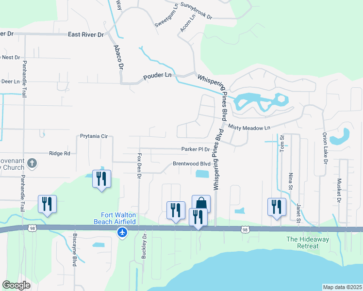 map of restaurants, bars, coffee shops, grocery stores, and more near 9514 Parker Place Drive in Navarre