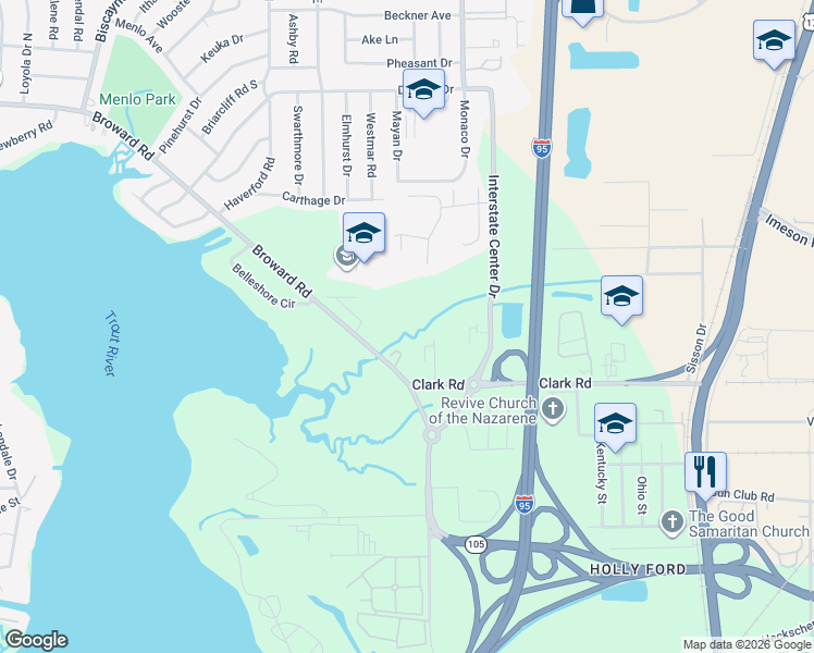 map of restaurants, bars, coffee shops, grocery stores, and more near 1251 Broward Road in Jacksonville