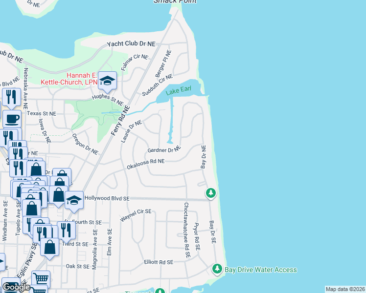 map of restaurants, bars, coffee shops, grocery stores, and more near 372 Okaloosa Road Northeast in Fort Walton Beach