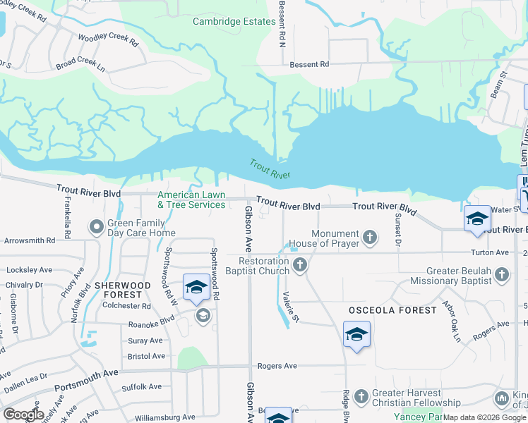 map of restaurants, bars, coffee shops, grocery stores, and more near 9901 Gibson Avenue in Jacksonville