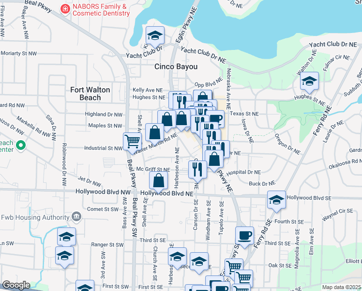map of restaurants, bars, coffee shops, grocery stores, and more near 39 Harbeson Avenue Northeast in Fort Walton Beach