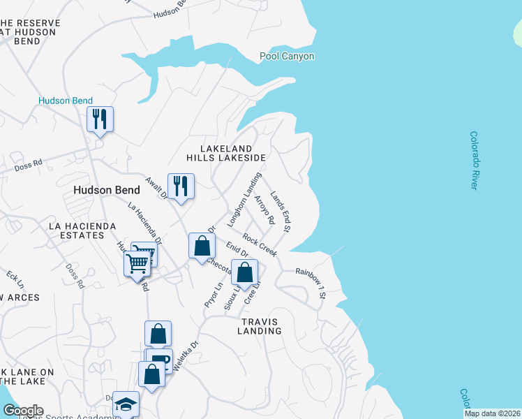 map of restaurants, bars, coffee shops, grocery stores, and more near 15506 Cedar Ledge Street in Austin