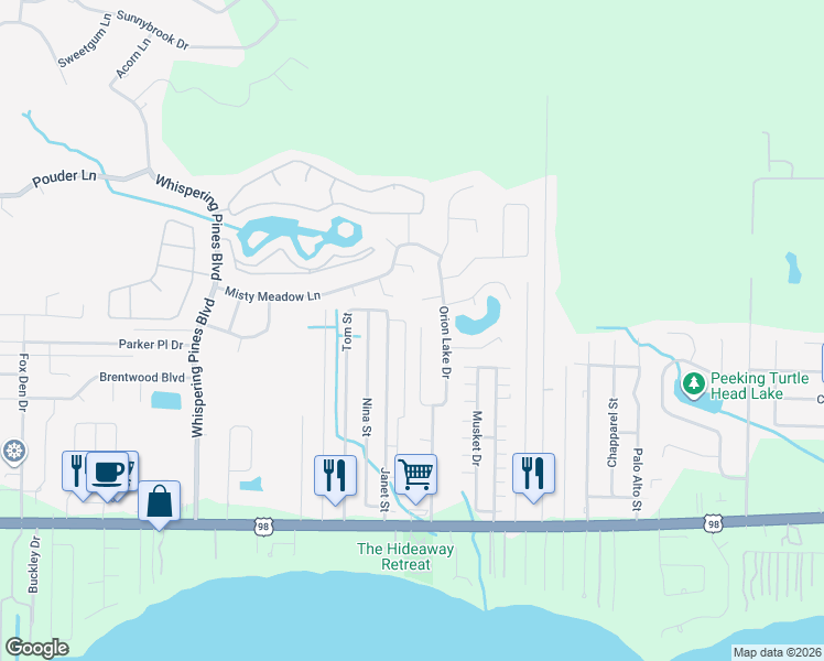 map of restaurants, bars, coffee shops, grocery stores, and more near 2249 Kerra Lane in Navarre