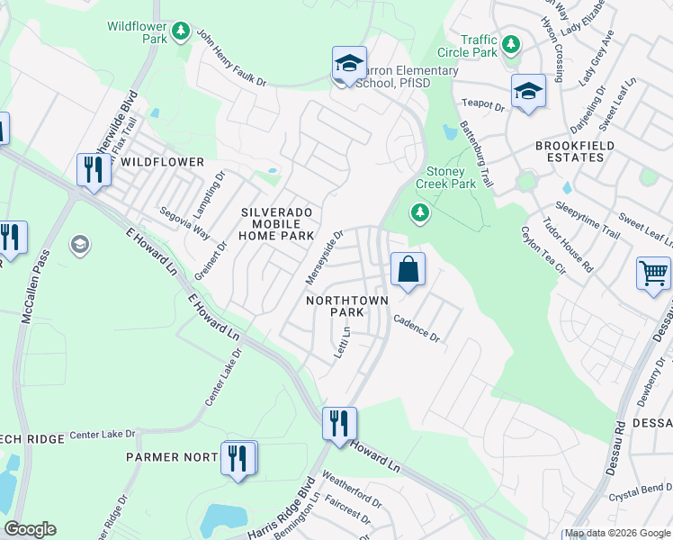 map of restaurants, bars, coffee shops, grocery stores, and more near 13903 Cambourne Drive in Pflugerville