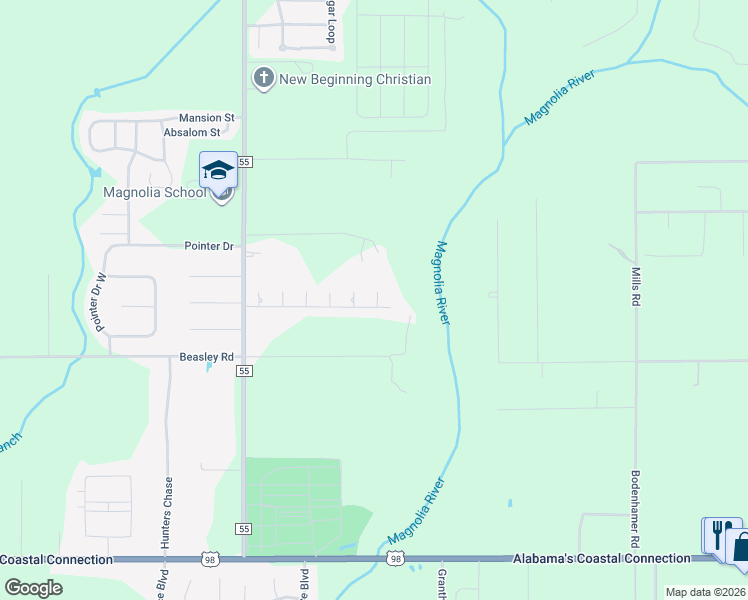 map of restaurants, bars, coffee shops, grocery stores, and more near 16532 Tyson Drive in Foley