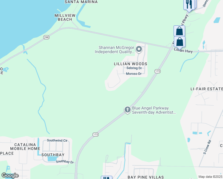 map of restaurants, bars, coffee shops, grocery stores, and more near 1356 Buttonwillow Trail in Pensacola