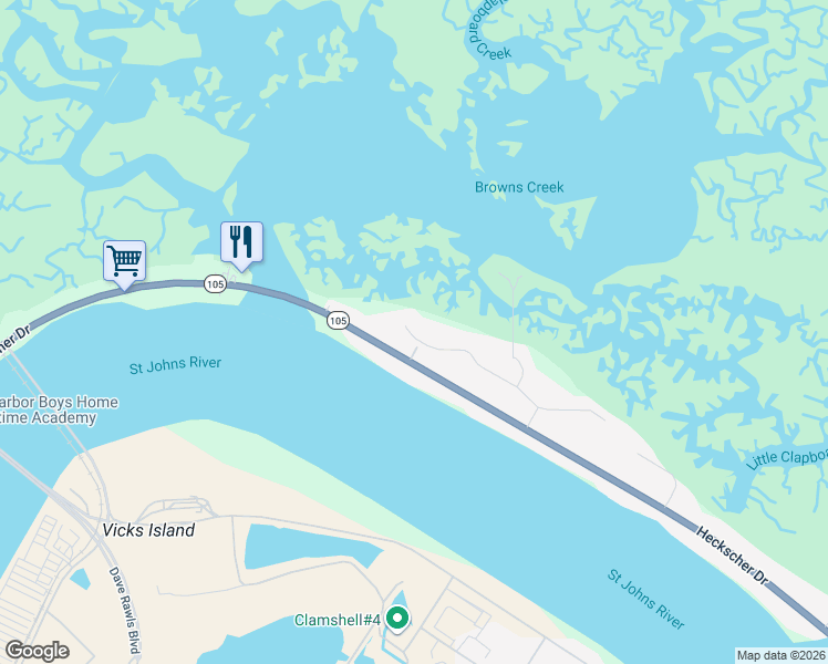 map of restaurants, bars, coffee shops, grocery stores, and more near 5407 Grand Cayman Road in Jacksonville