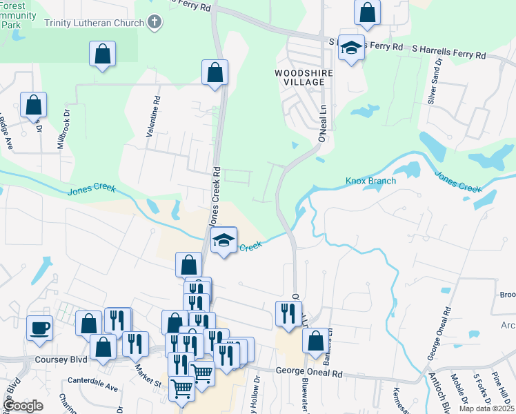 map of restaurants, bars, coffee shops, grocery stores, and more near 15422 Streamwood Court in Baton Rouge