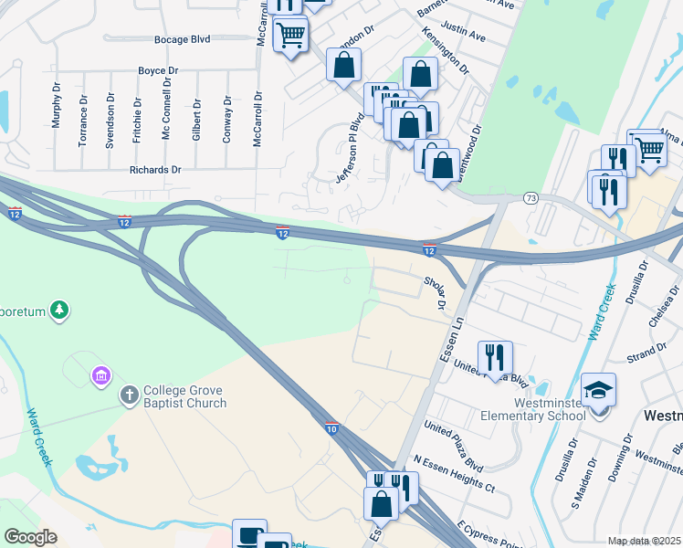 map of restaurants, bars, coffee shops, grocery stores, and more near 8090 Essen Cove Drive in Baton Rouge