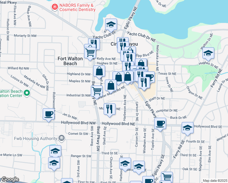 map of restaurants, bars, coffee shops, grocery stores, and more near in Fort Walton Beach