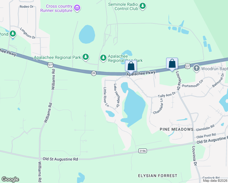 map of restaurants, bars, coffee shops, grocery stores, and more near 2223 Lake Heritage Drive in Tallahassee