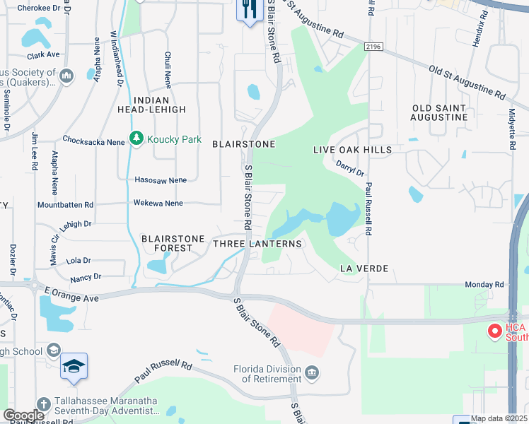 map of restaurants, bars, coffee shops, grocery stores, and more near 1640 Willow Bend Way in Tallahassee