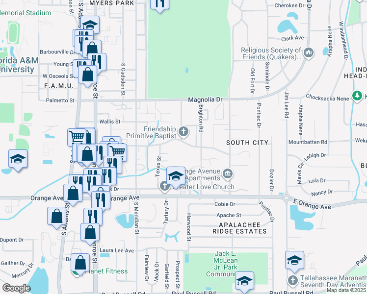 map of restaurants, bars, coffee shops, grocery stores, and more near 700 Putnam Drive in Tallahassee