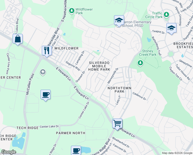 map of restaurants, bars, coffee shops, grocery stores, and more near Itasca Drive in Pflugerville